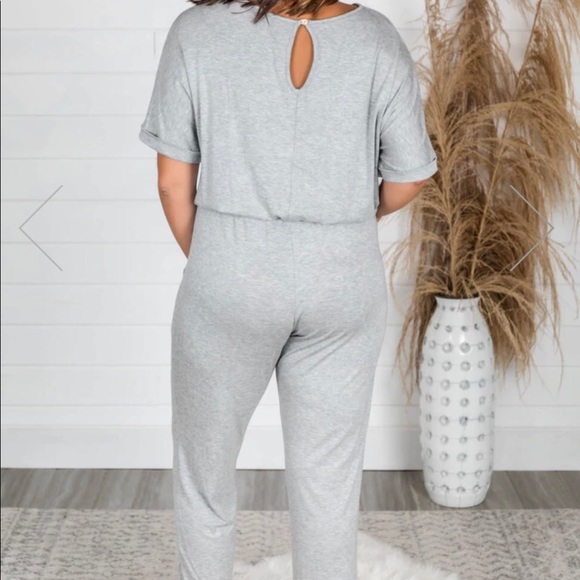 PINK LILY SURPRISE PARTY GREY JUMPSUIT - Picture 2 of 3